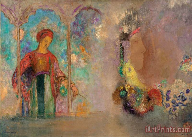 Odilon Redon Woman in a Gothic Arcade Woman with Flowers Art Painting