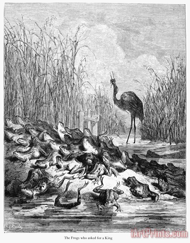 Aesop: Crane And Frogs painting - Others Aesop: Crane And Frogs Art Print