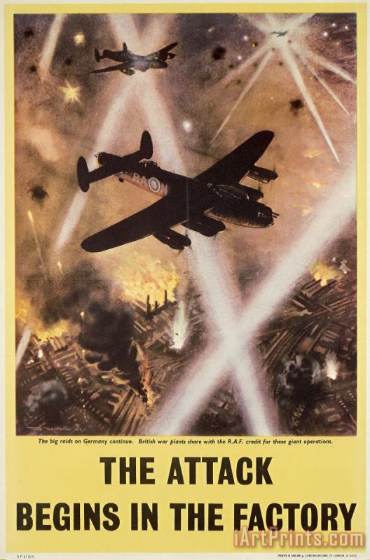 Attack Begins In Factory Propaganda Poster From World War II painting - Others Attack Begins In Factory Propaganda Poster From World War II Art Print