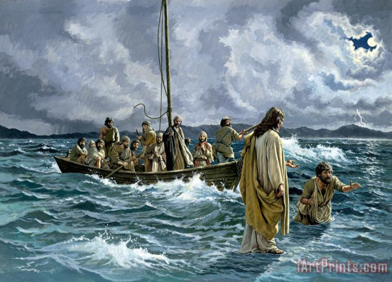 Christ walking on the Sea of Galilee painting - Others Christ walking on the Sea of Galilee Art Print