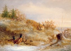 Others Fox and Pheasants in Winter painting