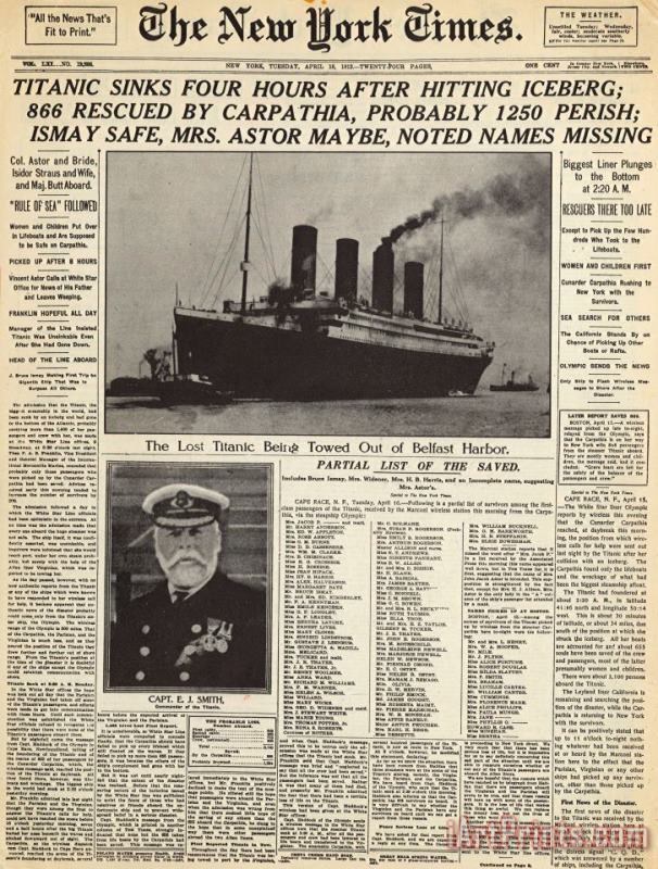 Others Titanic Headline, 1912 Art Painting