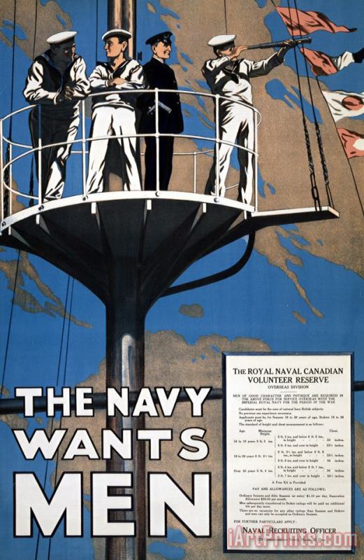 World War I 1914 1918 Canadian Recruitment Poster For The Royal Canadian Navy painting - Others World War I 1914 1918 Canadian Recruitment Poster For The Royal Canadian Navy Art Print