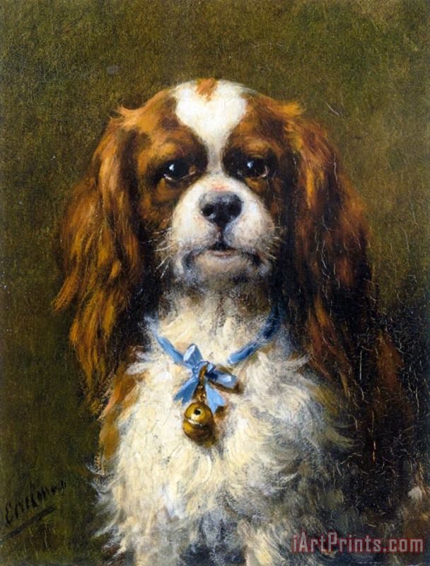Otto Eerelman A King Charles Spaniel with a Blue Ribon Art Painting