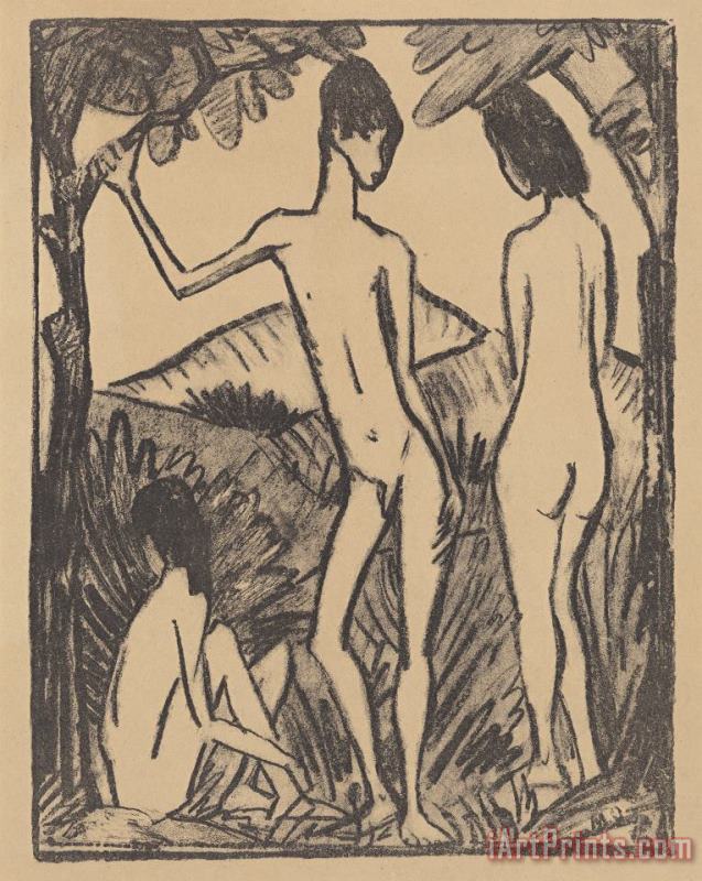 Otto Muller Stehender Knabe Und Zwei Madchen II / Standing Boy And Two Girls Art Painting
