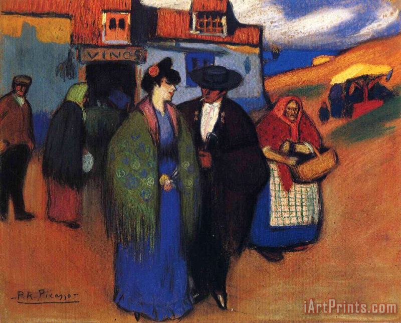 Pablo Picasso A Spanish Couple in Front of Inn 1900 Art Painting