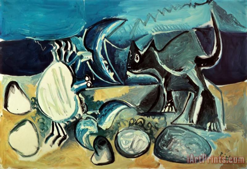 Cat And Crab on The Beach 1965 painting - Pablo Picasso Cat And Crab on The Beach 1965 Art Print