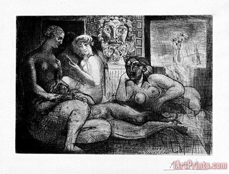 Pablo Picasso Four Nude Women And a Sculpted Head (vollard Suite Pl. 82), 1934 Art Painting