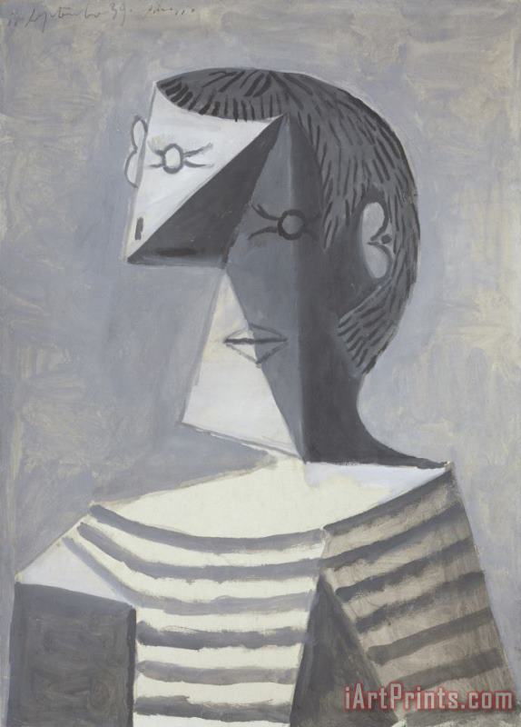 Half Length Portrait of a Man in a Striped Jersey (buste D'homme En Tricot Raye) painting - Pablo Picasso Half Length Portrait of a Man in a Striped Jersey (buste D'homme En Tricot Raye) Art Print