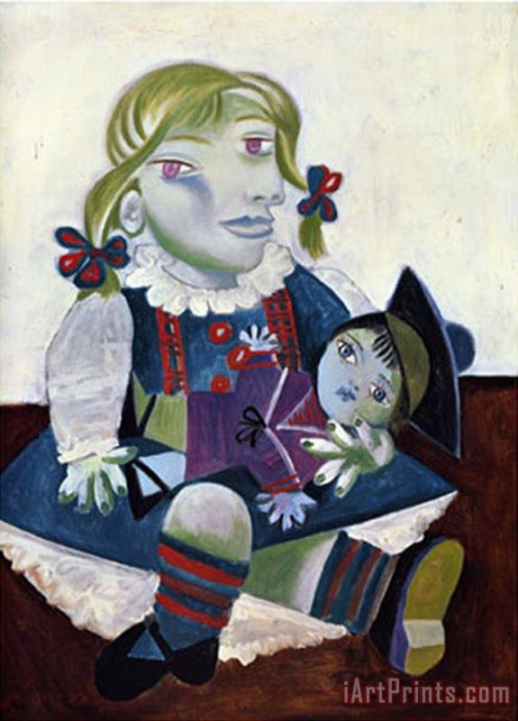 Portrait of Maya with Her Doll C 1938 painting - Pablo Picasso Portrait of Maya with Her Doll C 1938 Art Print