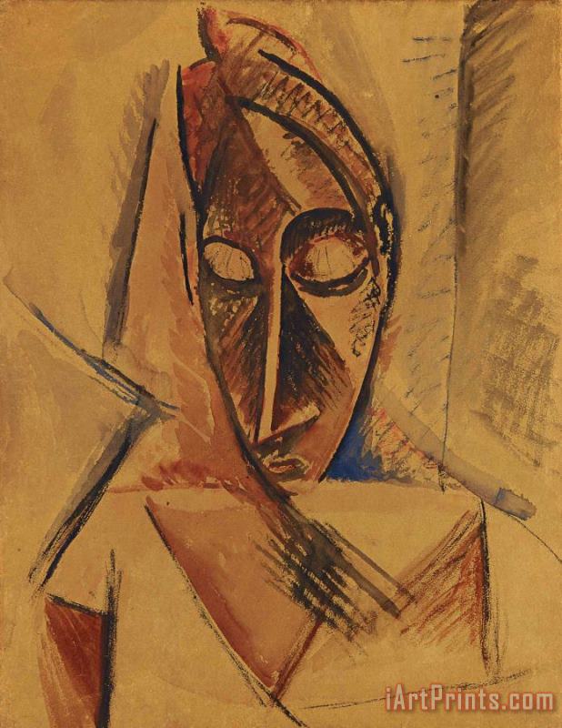 Tete (etude Pour Nu a La Draperie), 1907 painting - Pablo Picasso Tete (etude Pour Nu a La Draperie), 1907 Art Print