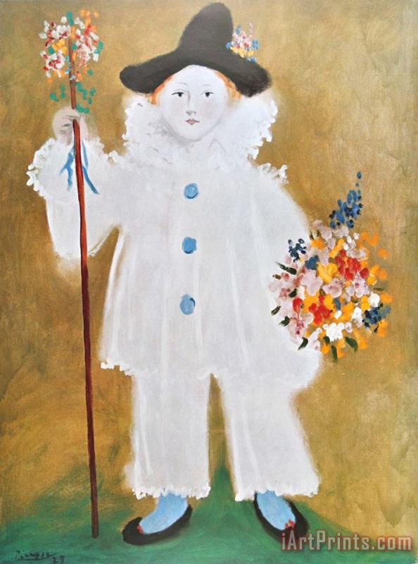 The Artist's Son Pierrot with Flowers 1929 painting - Pablo Picasso The Artist's Son Pierrot with Flowers 1929 Art Print