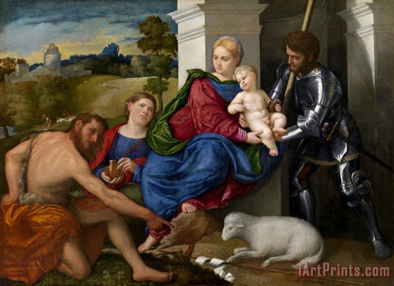 Virgin And Child with Saints John The Baptist, Mary Magdalen And George painting - Paris Bordone Virgin And Child with Saints John The Baptist, Mary Magdalen And George Art Print
