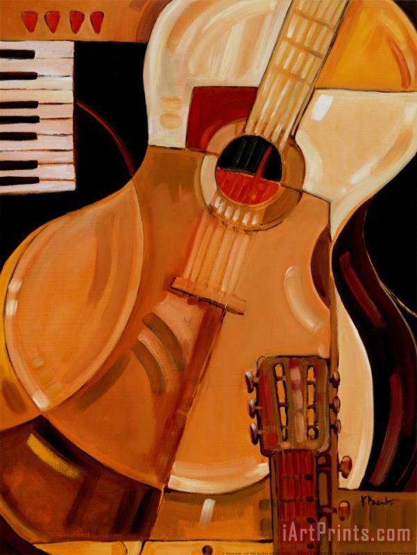 Abstract Guitar painting - Paul Brent Abstract Guitar Art Print