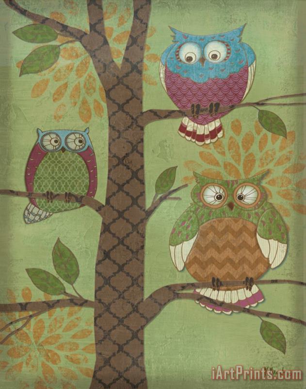 Fantasy Owls Vertical I painting - Paul Brent Fantasy Owls Vertical I Art Print