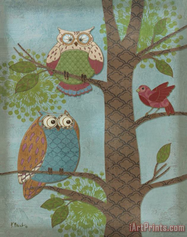 Fantasy Owls Vertical II painting - Paul Brent Fantasy Owls Vertical II Art Print