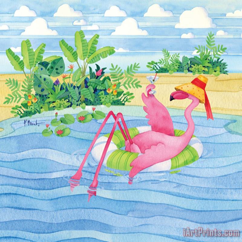 Martini Float Flamingo painting - Paul Brent Martini Float Flamingo Art Print