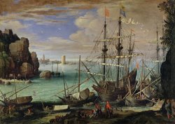 Paul Bril Scene of a Sea Port painting
