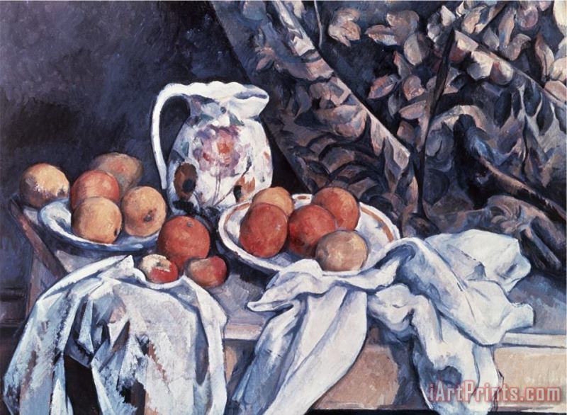 Paul Cezanne Curtain Carafe And Fruit Still Life with Drapery Art Painting
