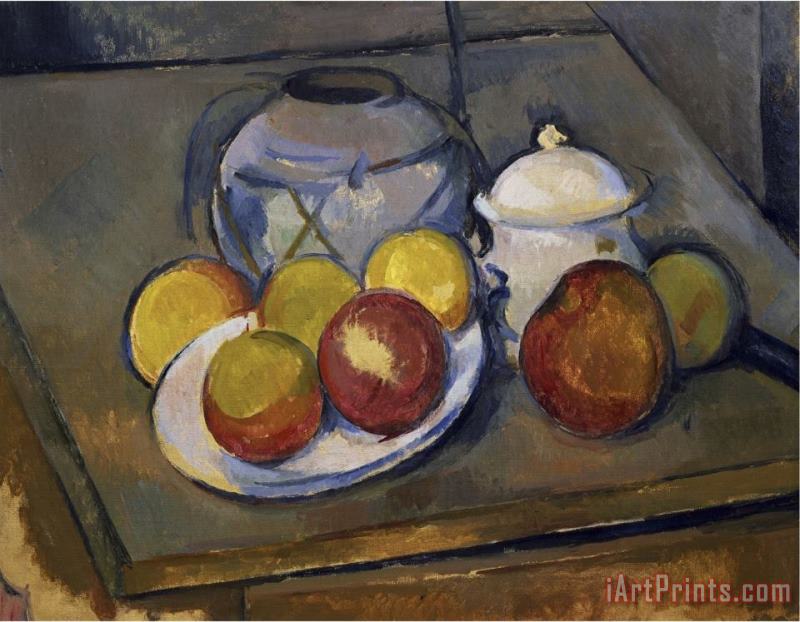 Flawed Vase Sugar Bowl And Apples painting - Paul Cezanne Flawed Vase Sugar Bowl And Apples Art Print