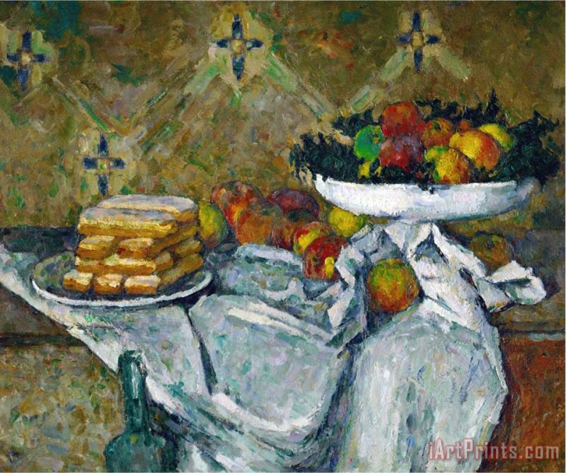 Fruit Bowl And Plate with Biscuits Circa 1877 painting - Paul Cezanne Fruit Bowl And Plate with Biscuits Circa 1877 Art Print