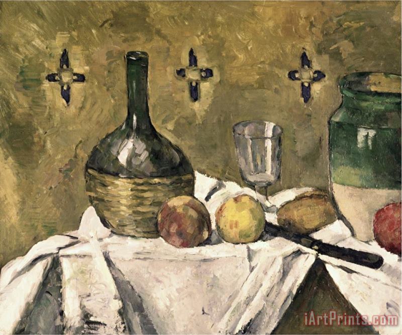 Glass And Fruit Flask painting - Paul Cezanne Glass And Fruit Flask Art Print
