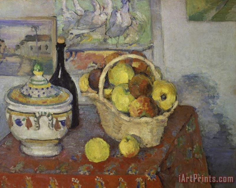 Stilleben Mit Obstkorb Und Suppenterrine 1888 1889 painting - Paul Cezanne Stilleben Mit Obstkorb Und Suppenterrine 1888 1889 Art Print