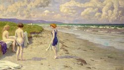 Paul Fischer Girls Preparing To Bathe On The Beach painting