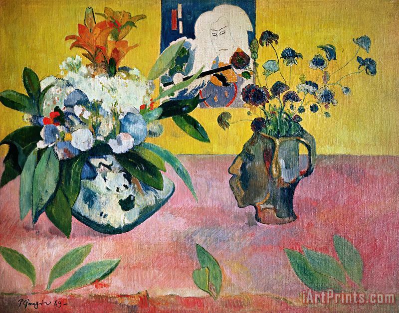 Flowers and a Japanese Print painting - Paul Gauguin Flowers and a Japanese Print Art Print