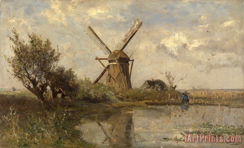 Paul Joseph Constantin Gabriel Windmill on a Pond Art Print