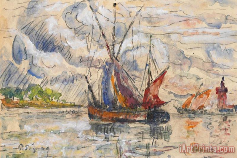 Paul Signac Fishing Boats In La Rochelle Art Print