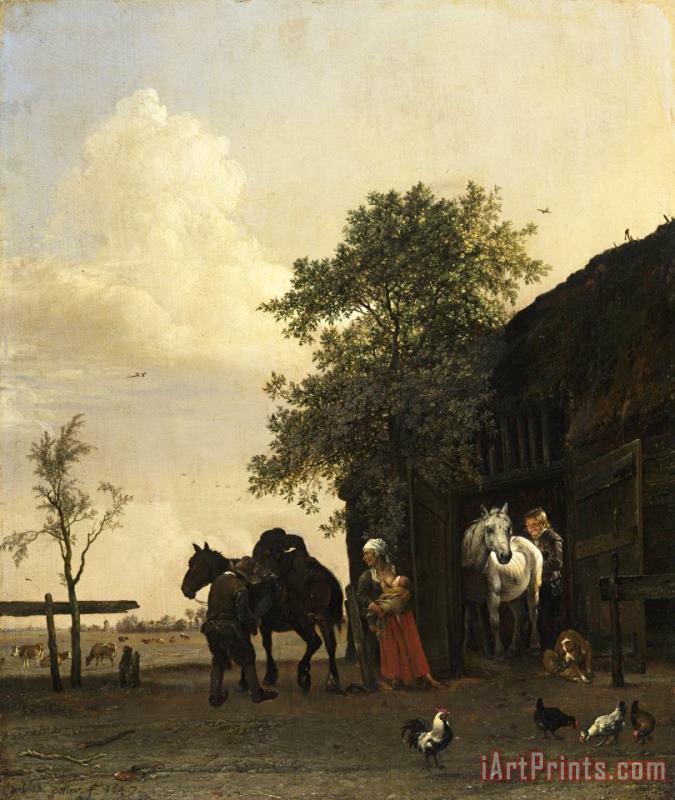 Figures with Horses by a Stable painting - Paulus Potter Figures with Horses by a Stable Art Print