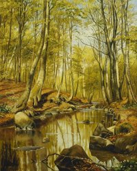 Peder Monsted A Wooded River Landscape
