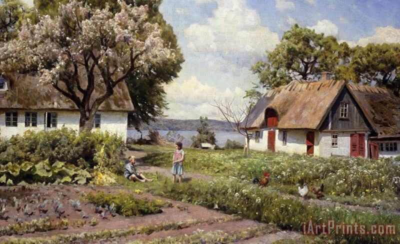 Peder Monsted Children In A Farmyard Art Painting