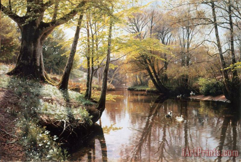 Peder Mork Monsted A River Landscape in Springtime Art Painting