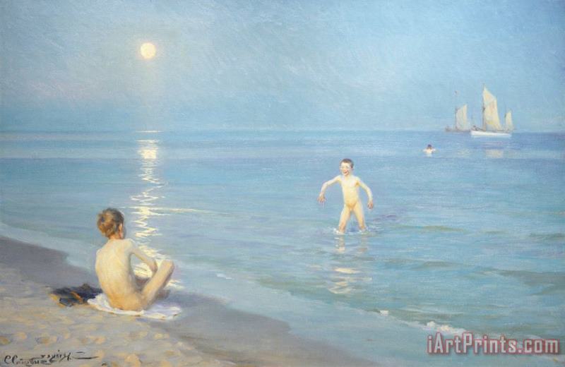 Boys On The Seashore In A Summer Night At Skagen 1899 painting - Peder Severin Kroyer Boys On The Seashore In A Summer Night At Skagen 1899 Art Print