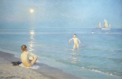 Peder Severin Kroyer Boys On The Seashore In A Summer Night At Skagen 1899 painting