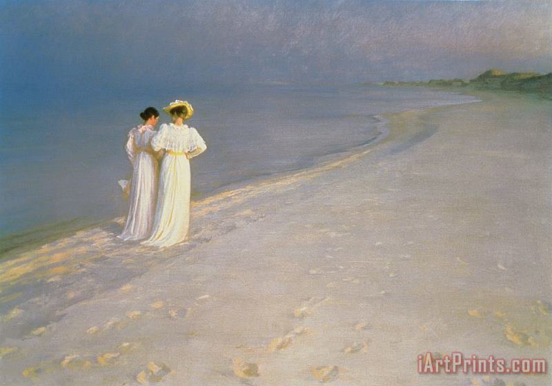 Peder Severin Kroyer Summer Evening on the Skagen Southern Beach with Anna Ancher and Marie Kroyer Art Print
