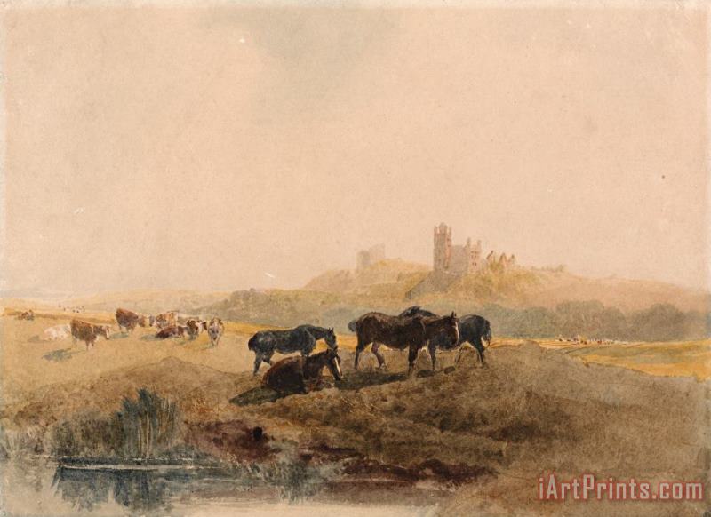 Peter de Wint Horses Resting in a Meadow Near Bolsover Castle Art Painting