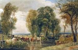 Peter de Wint Landscape Cattle In A Stream With Sluice Gate painting