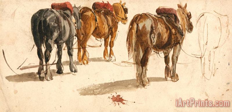Peter de Wint Three Cart Horses in Traces Art Painting
