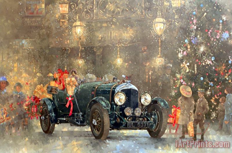 Christmas Bentley painting - Peter Miller Christmas Bentley Art Print