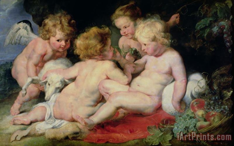 Infant Christ with John The Baptist And Two Angels, 1615/20 (panel) painting - Peter Paul Rubens Infant Christ with John The Baptist And Two Angels, 1615/20 (panel) Art Print