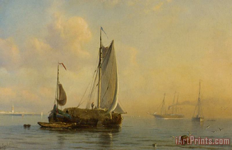 Shipping Off The Coast painting - Petrus Paulus Shiedges Shipping Off The Coast Art Print