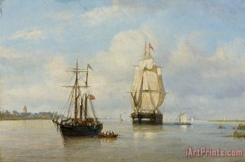 Petrus Paulus Shiedges Shipping on a River Art Painting