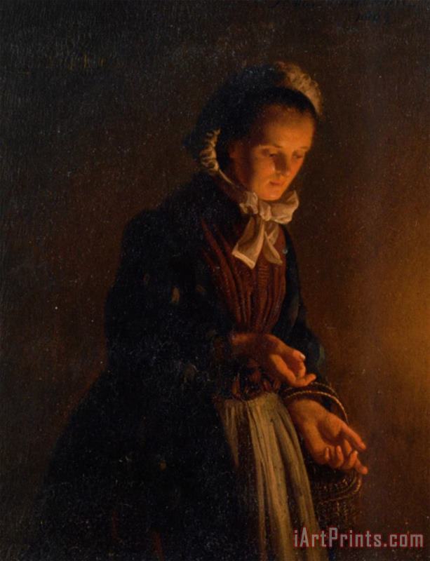 A Servant Girl by Candle Light painting - Petrus Van Schendel A Servant Girl by Candle Light Art Print