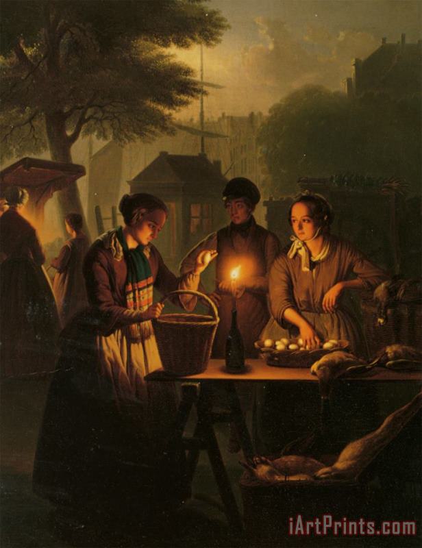 An Evening Market painting - Petrus Van Schendel An Evening Market Art Print