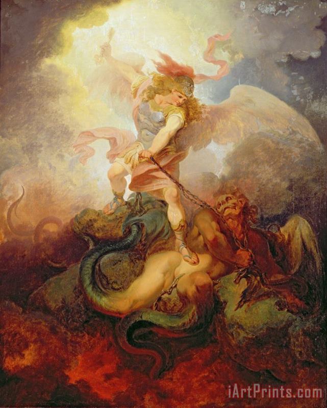Philip James de Loutherbourg The Angel Binding Satan Art Painting
