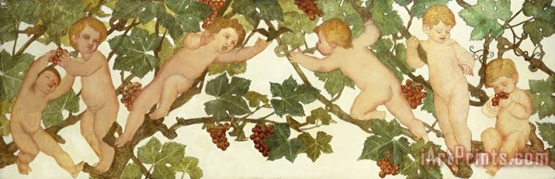 Putti Frolicking In A Vineyard painting - Phoebe Anna Traquair Putti Frolicking In A Vineyard Art Print