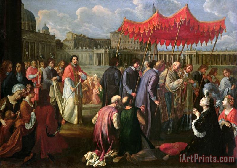 Pier Leone Ghezzi Pope Clement XI in a Procession in St. Peter's Square in Rome Art Painting